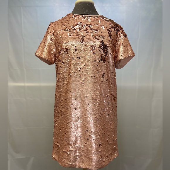 Rose Gold Sequin T-Shirt Dress -M - Picture 4 of 13